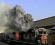 SP locomotive shoots fire out stack