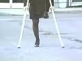 one legged female street crutching