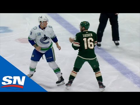 Jake Virtanen Fights Jason Zucker After Body Check On Antoine Roussel
