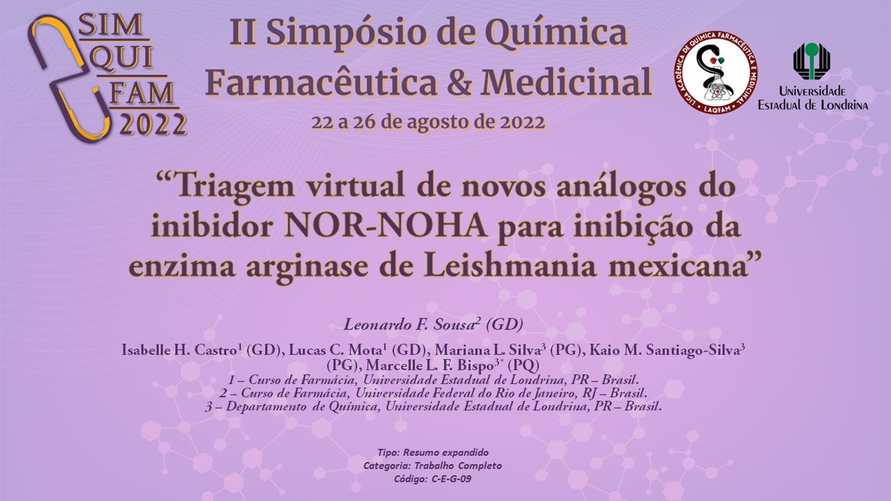 Triagem virtual de novos análogos do inibidor NOR-NOHA para inibição da arginase de L. mexicana