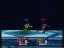 Two Captain Falcons, one Wavebird controller
