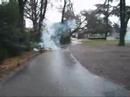 Rocket destroys garbage can