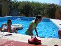 Lee, Katie and Sam by the pool