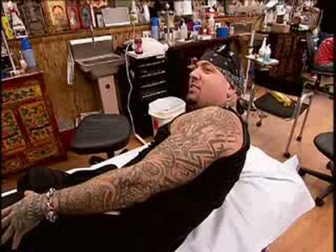 Miami Ink - Biohazard Flaming Skull Tattoo. Evan Seinfeld of Biohazard gets