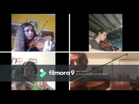 "Vence, bulles de Cultures propose : Le rdv culturel de 18h Amélie, Mathieu, Aurélia et Valentin, élèves de Sylvie Gaglio au conservatoire de Vence jouent "Smile" de Ch. Chaplin en version 4 violons. BO du film "Les temps modernes"
