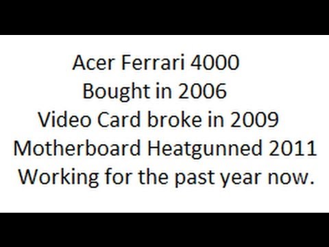 AMD Acer Ferrari 4000 laptop Boot Test in XP.  Broken Video Card Fixed with Heat Gun