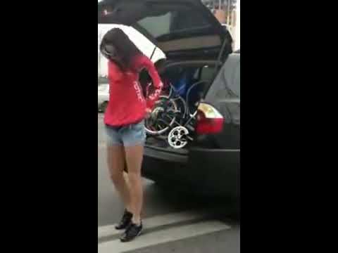sexy girls without clothes - Sexy Russian girl driving a BMW ran out of gas and decided to strip off her clothes and ride her bike to work instead.