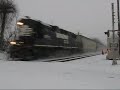 Norfolk Southern Trains Kick up Snow