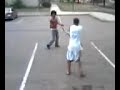 Afro american fighting skinney black due