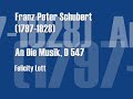 franz schubert: an die musik, d 547

du holde kunst, in wieviel grauen stunden,
wo mich des lebens wilder kreis umstrickt,
hast du mein herz zu warmer lieb entzunden,
hast mich in eine be�re welt entr�ckt!

oft hat ein seufzer, deiner harf' entflossen,
ein s��er, heiliger akkord von dir
den himmel be�rer zeiten mir erschlossen,
du holde kunst, ich danke dir daf�r! 
translation:

o gracious art, in how many grey hours
when life's fierce orbit encompassed me,
have you kindled my heart to warm love,
and charmed me into a better world!

oft has a sigh, issuing from your harp,
a sweet, blessed chord of yours,
thrown open the heaven of better times;
o gracious art, for that i thank you!