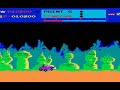 it's not about the gaming skills here, just trying to bring back some memories. player drives a moon buggy jumping over craters, rocks and land mines, shooting simultaneously at rocks in front and aliens above while dodging their missiles. features very catchy background music and cute bouncing tires when the buggy is destroyed. foreground and background terrain scroll at different rates giving the illusion of depth.