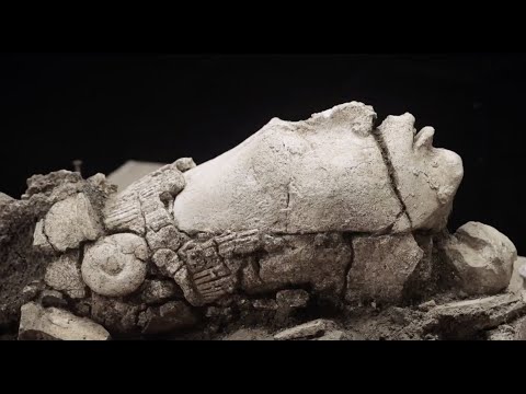 Stucco head of maize god found in Palenque