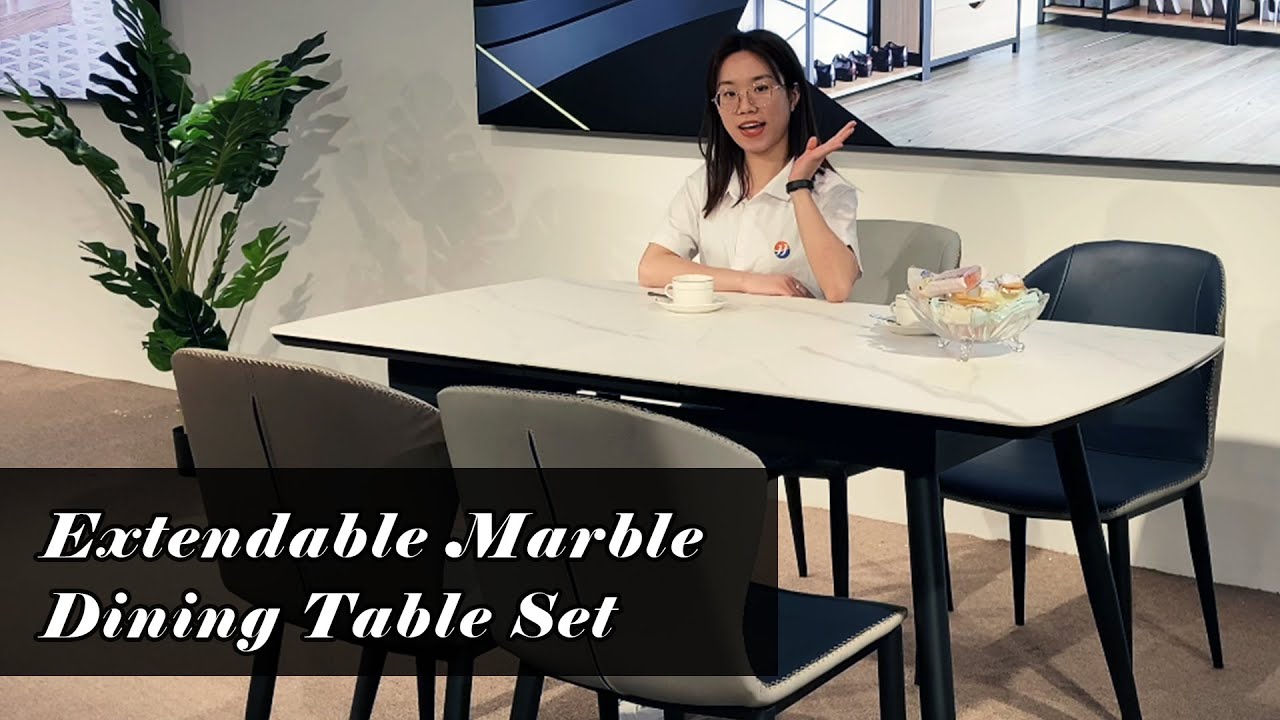 Extendable Marble Dining Table Set - Cindy