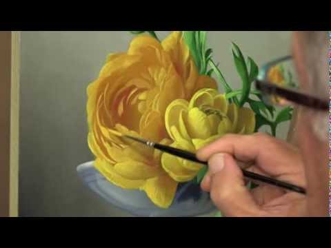 flower painting - Pieter Wagemans , the Belgian Flower Painter demonstrate his style of painting. All was used by oil paint .