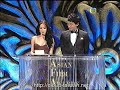 w/ maggie q. aw, hes speaking english! he`s definitely improved !bi was very nervous as you can tell ! his voice was a little shaky, so cute. he didn`t win best actor, but its okay. i`m already amazed that he got nominated for his first moviee !