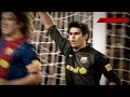 He is the most successful goalkeeper in Barcelona's history and is widely considered to be one of the best goalkeepers in the world, having won a total of 17 titles including five La Liga titles, three Champions League titles, and one Copa del Rey title. He also has won the Zamora Trophy a record four times. Before joining the full team in 2002--03 season, Valdés played for the youth teams and FC Barcelona B. Currently, he has a contract with Barcelona until 2014. The goalkeeper occupies a position that represents the last line of defence between the opponent's offence and his own team's goal. The primary role of the goalkeeper is to defend his team's goal and prevent the opposition from scoring a goal. The goalkeeper is the only player who is permitted to touch the ball with his hands or arms in open play (within his own penalty area). Each team is required to have a goalkeeper on the field at all times during a match.