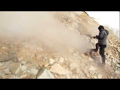 fumarole - Gas collection at fumaroles on the west side of Sherman Crater at 2895 m (9500'), Mount Baker volcano, North Cascades of Washington State. Video by Dave Tuck...