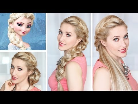 Tuto coiffure tresse africaine sur le coté d'Elsa de la Reine des Neiges, demi chignon