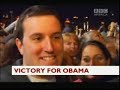 the world celebrates after barack obama wins the u.s. presidential election.  scenes from the white house in washington, times square in new york, grant park in chicage, and kenya, indonesia, and great britain. new videos: president obama wall at the lincoln memorial and u.s. election headlines at the newseum (search for redarrowguy or subscribe).