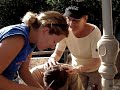 Nurse Bethany gets stitches out on CPT. Eric