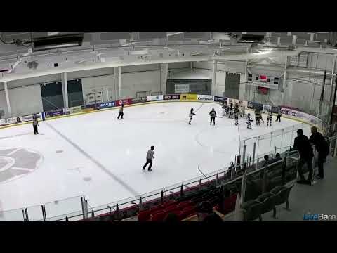 Liam # (White) scores goal against OHA U17 Prep in CSSHL Tournament in Cornwall Ontario. Sept 30/23