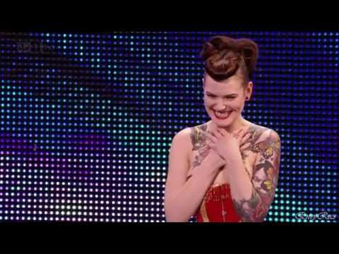 burlesque dance - Beatrix Von Bourbon. A performer(Burlesque dancer), 27 @ Britain's Got Talent 2012 Auditions. Being judged by Simon Cowell, Amanda Holden, Alesha Dixon and D...