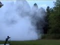 This is what happens when you shoot a 75lb. fire extinguisher with a .50 cal incendiary round.  Don't try this at home:)