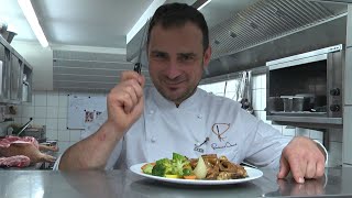 Geschnetzeltes aus dem Filet vom Eichelschwein mit Kartoffelrösti und Gemüse