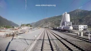 Drive video from cab of tram. Route: Visp - Raron.