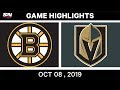 NHL Highlights | Bruins vs. Golden Knights – Oct. 8, 2019
