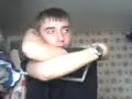 Complete prick tries to fit through a a laptop screen holder Complete prick tries to fit through a a laptop screen holder