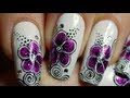 Tuto Nail Art D une Fleur Fuchsia Et Tourbillons / Fuchsia Flower And Swirls Nail Art