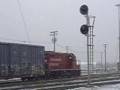 GP9 struggles to move a train in Alyth Yard