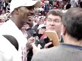 Cutting Down a Basketball Net after Clinched Big Ten Title