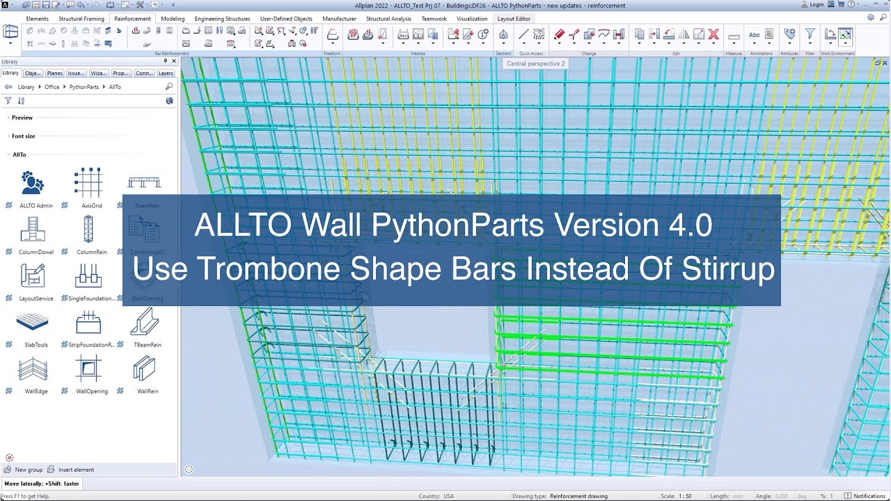 ALLTO Wall PythonParts Version 4.0 - Use trombone shape bar instead of stirrup