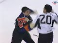 hockey fight between matt clackson of the philadelphia phantoms and paul bissonnette of the wilkes-barre/scranton penguins on november 26th, 2008.