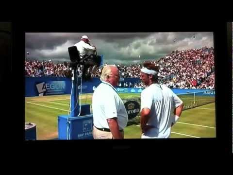 kicks linesman - David Nalbandian angrily kicks Linesman and gets disqualified - Queens 2012 Final david nalbandian kicks linesman violence in queens final bbc one 2012 marti...