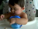 Hazen eats finger foods