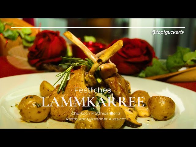 Lammkarree mit Kräuterseitlingen, Spinat & Rosmarinkartoffeln