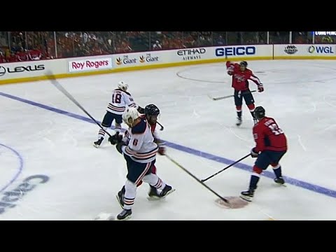 Video: Capitals’ Wilson takes out Oilers’ Larsson with huge clean hit
