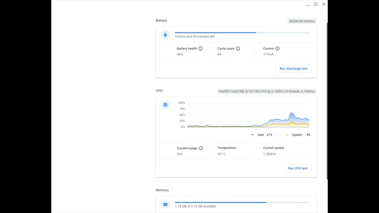 First Look Chromebook Diagnostic App Input Devices and menu tabs
