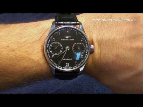 iwc portugieser - http://www.uhren-wellmann.de - Handel mit hochwertigen Uhren IWC Portugieser Gangreserve IW5001 mit Pellaton Aufzug in Stahl mit Lederband und Faltschließe.