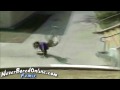 Skater lands on his skateboard very unpleasantly