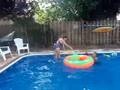 Yamilla Miranda gets into the pool float