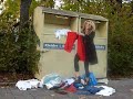 while driving, Ke$ha spots this clothing drop that was overflowing onto the sidewalk in Germany and stops the car to see if anything is worthy of hanging in her own closet.