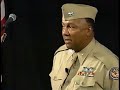 j. holmes armstead, jr. portrays benjamin o. davis, jr. during chautauqua 2005 on the germantown campus of montgomery college.

when united states air force lieutenant general benjamin o. davis, jr. retired from active military service in 1970, he could reflect on a remarkable career since taking the oath as a cadet on the plain at west point in 1932. he was the first african-american to graduate from west point in the twentieth century; he was the first african-american to serve as a general's aide de camp in the army; he was the first african-american to command fighter planes in a combat unit; and he was the first african-american to be an air force general officer. 

in fact, davis could claim so many firsts that one might relate his life as a litany of numbers, but such a list would belie the nature of the conflicts and struggles involving war and democracy during his life. benjamin o. davis, jr. was born on december 18, 1912 in washington, dc to benjamin and elnora davis. davis's father was a career soldier who enlisted in the army during the spanish-american war, became one of only two black officers in the army in 1901, and eventually rose to command an all-black cavalry brigade. 

read more about benjamin o. davis, jr. at http://www.mdhc.org/resources/chautauqua2005.pdf

chautauqua (shuh-taw-kwa) takes its name from a lake in upstate new york, beginning in 1874 as a training course for sunday school teachers. in 1878 the chautauqua movement expanded its philosophy of adult education to include an appreciation for the arts and humanities. by 1904, chautauqua took to the road as part of the lyceum movement, bringing lectures and entertainers to towns across america. by 1930, radio, movies, and automobiles had made chautau�qua largely a thing of the past. reborn as a public humanities program in 1976, today's chautauquas feature scholars who take on the persona of celebrated historical figures, educating and entertaining audiences as they bring the past to life again. families gather for our chautauqua under starry skies in a big open tent.