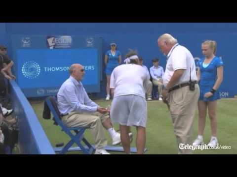 david nalbandian disqualified - Argentine David Nalbandian defaults from Queen's tennis final after kicking a hoarding into a linejudge's leg.