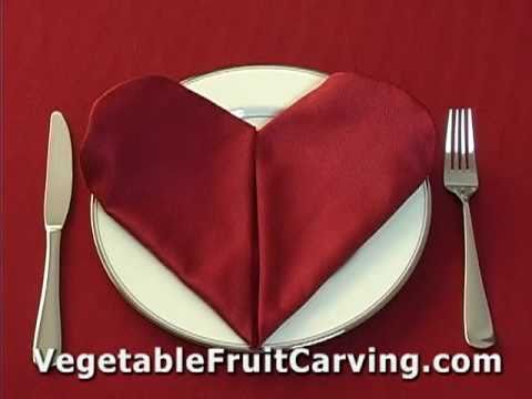 napkin folding heart - http://VegetableFruitCarving.com Nita Gill Presents - Learn how to do a heart napkin fold. If you are planning a special meal for Valentine's day, or for a r...