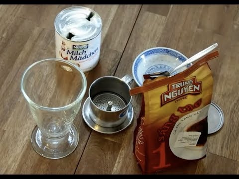Kaffee - Das genaue Rezept findet ihr hier: http://bit.ly/14gmRZY Vietnamesischer Kaffee wird in einem besonderen Filter zubereitet. In ein Glas gibt man gesüßte Kond...