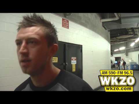 WMU Sr. Forward Mike Leone talks with Carolyn Binder about scoring the winning goal in the shootout win over MSU in the Great Lakes Invitational WMU Sr. Forward Mike Leone talks with Carolyn Binder about scoring the winning goal in the shootout win over MSU in the Great Lakes Invitational